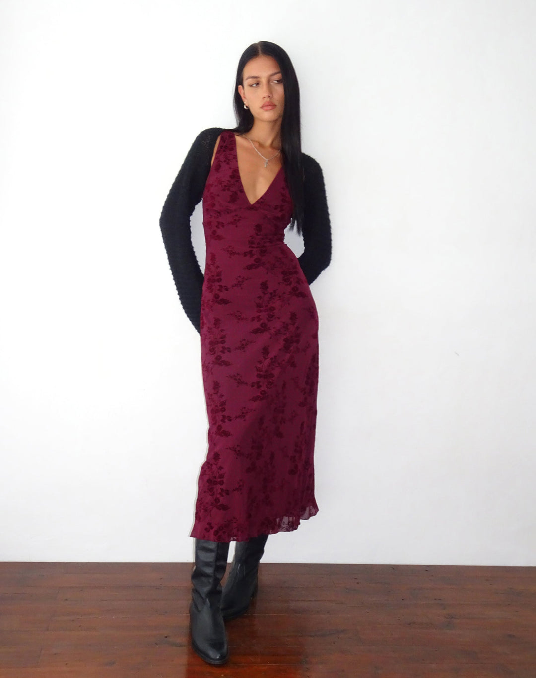 Damen Hochzeitsgast Floral V-Ausschnitt Midi Kleid