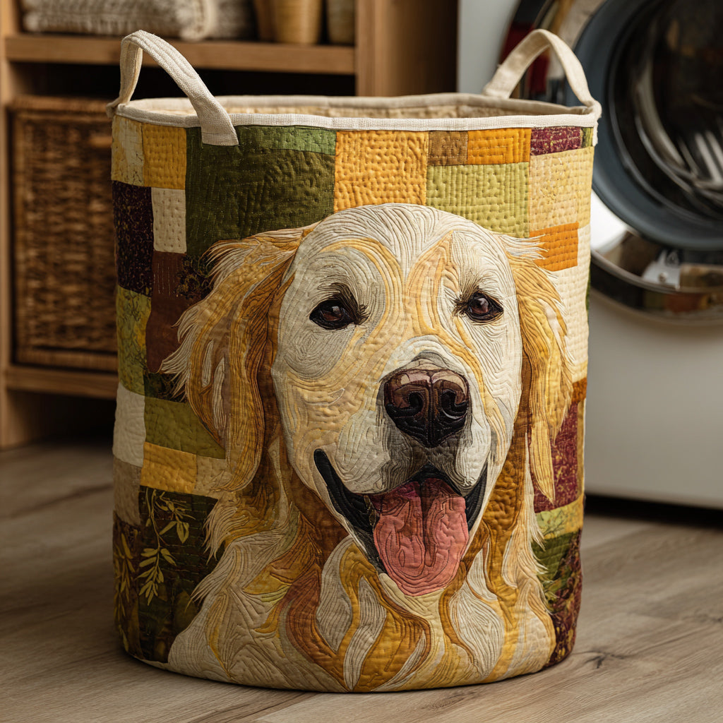 Gesteppter Wäschekorb Fröhlicher Golden Retriever mit Motiv Golden Retriever von Maria Zürich