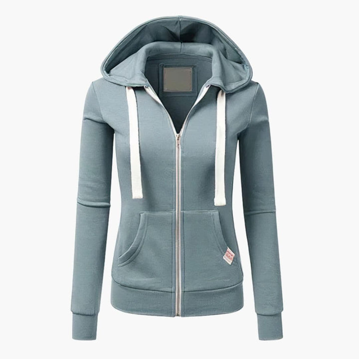 Damen Hoodie - Zip Modell mit Kapuze und Fronttasche | Lässig
