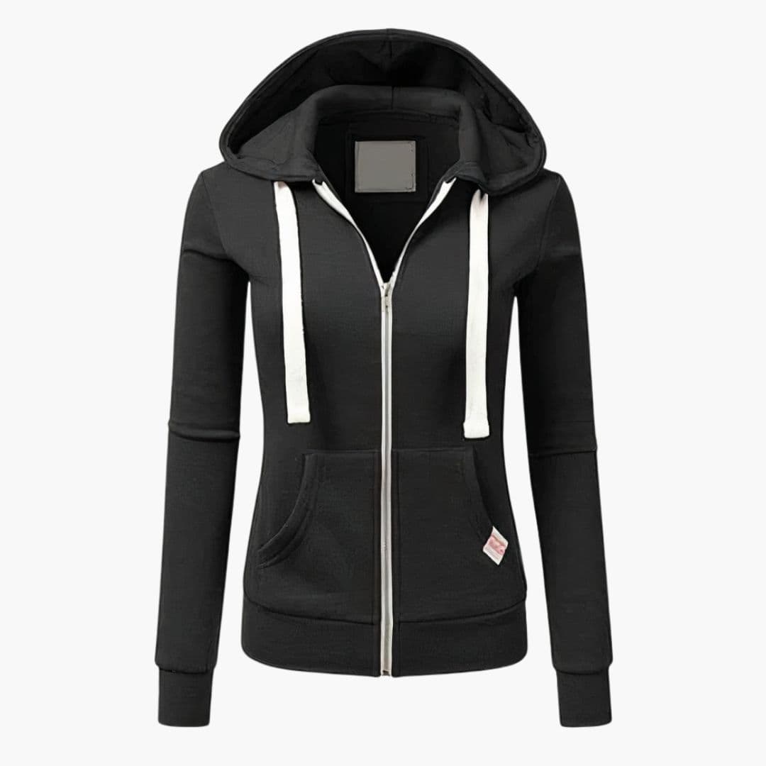 Damen Hoodie - Zip Modell mit Kapuze und Fronttasche | Lässig