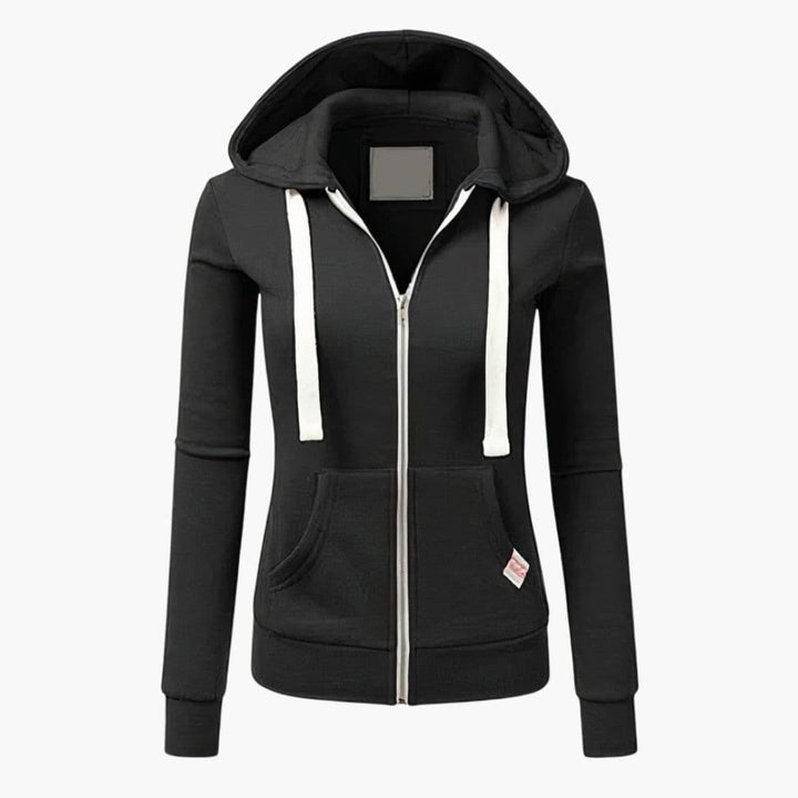 Damen Hoodie - Zip Modell mit Kapuze und Fronttasche | Lässig