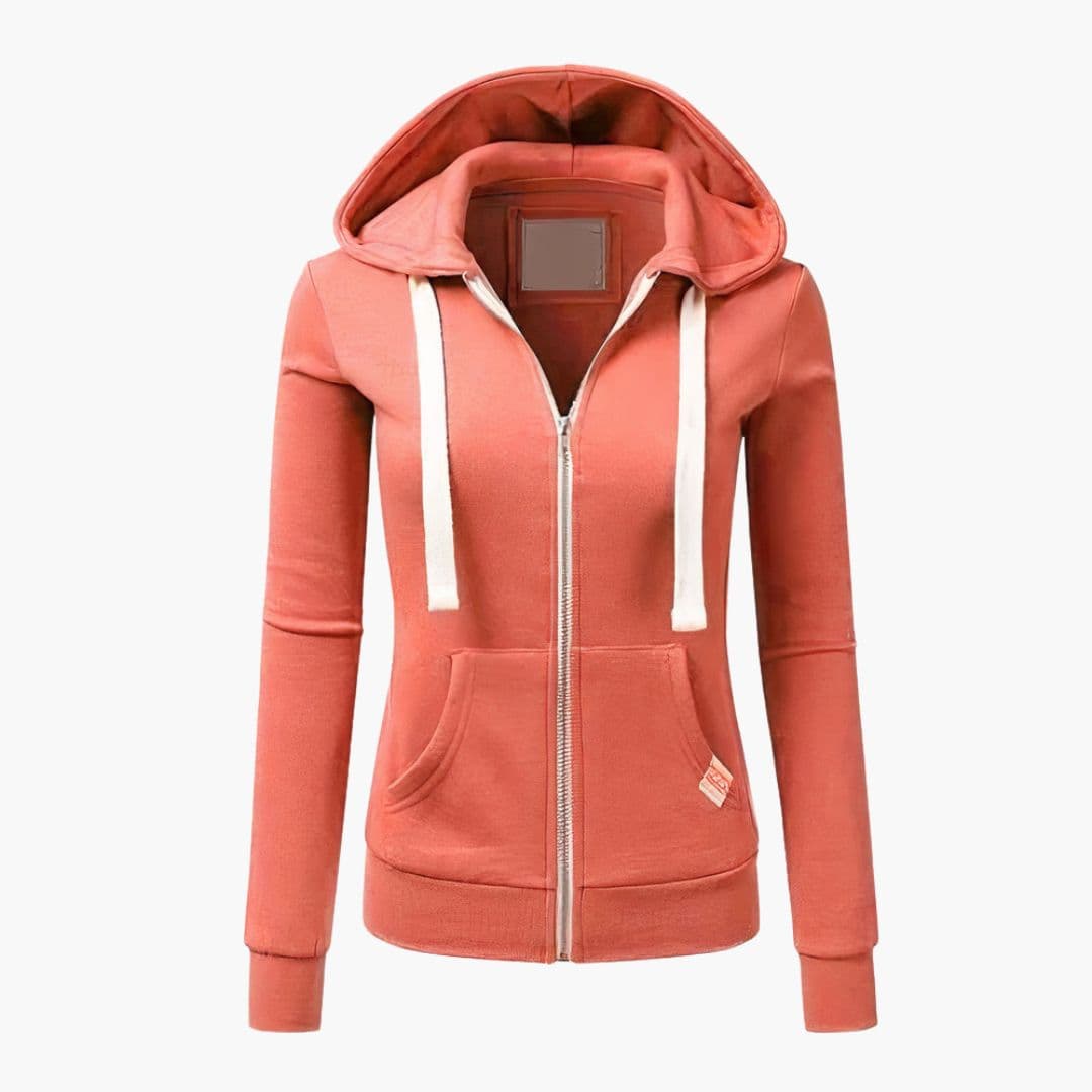 Damen Hoodie - Zip Modell mit Kapuze und Fronttasche | Lässig