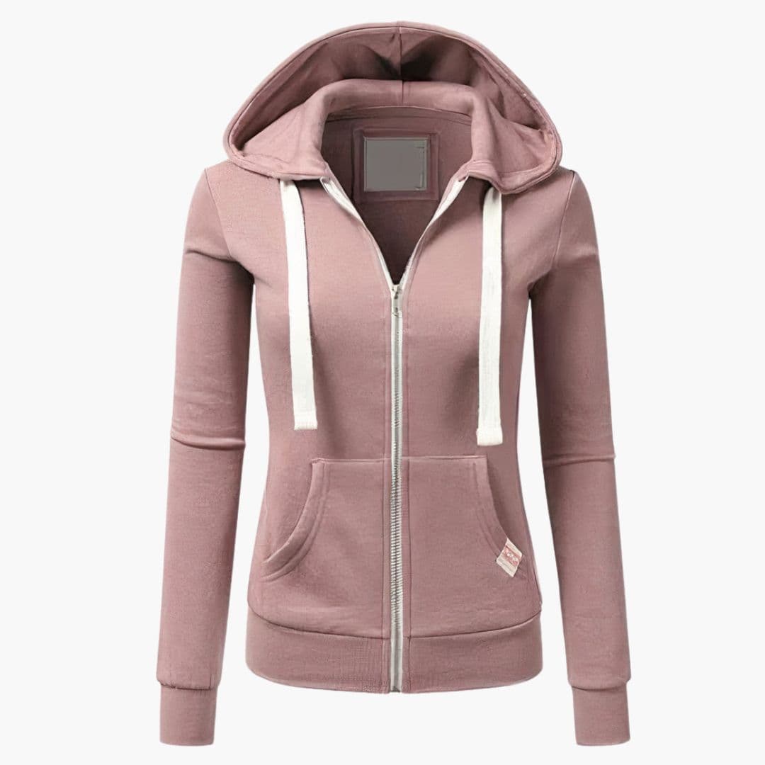 Damen Hoodie - Zip Modell mit Kapuze und Fronttasche | Lässig