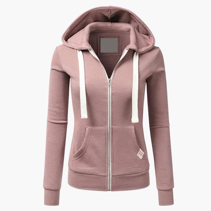 Damen Hoodie - Zip Modell mit Kapuze und Fronttasche | Lässig