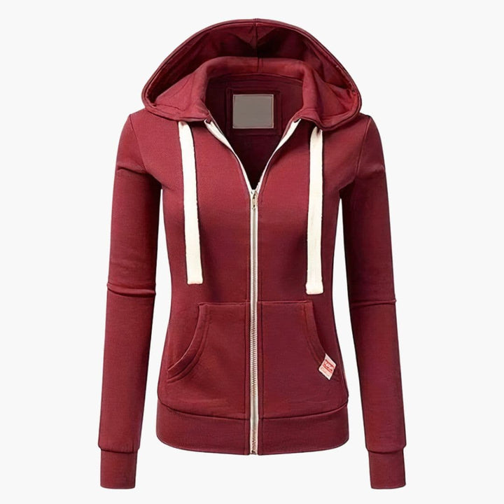 Damen Hoodie - Zip Modell mit Kapuze und Fronttasche | Lässig