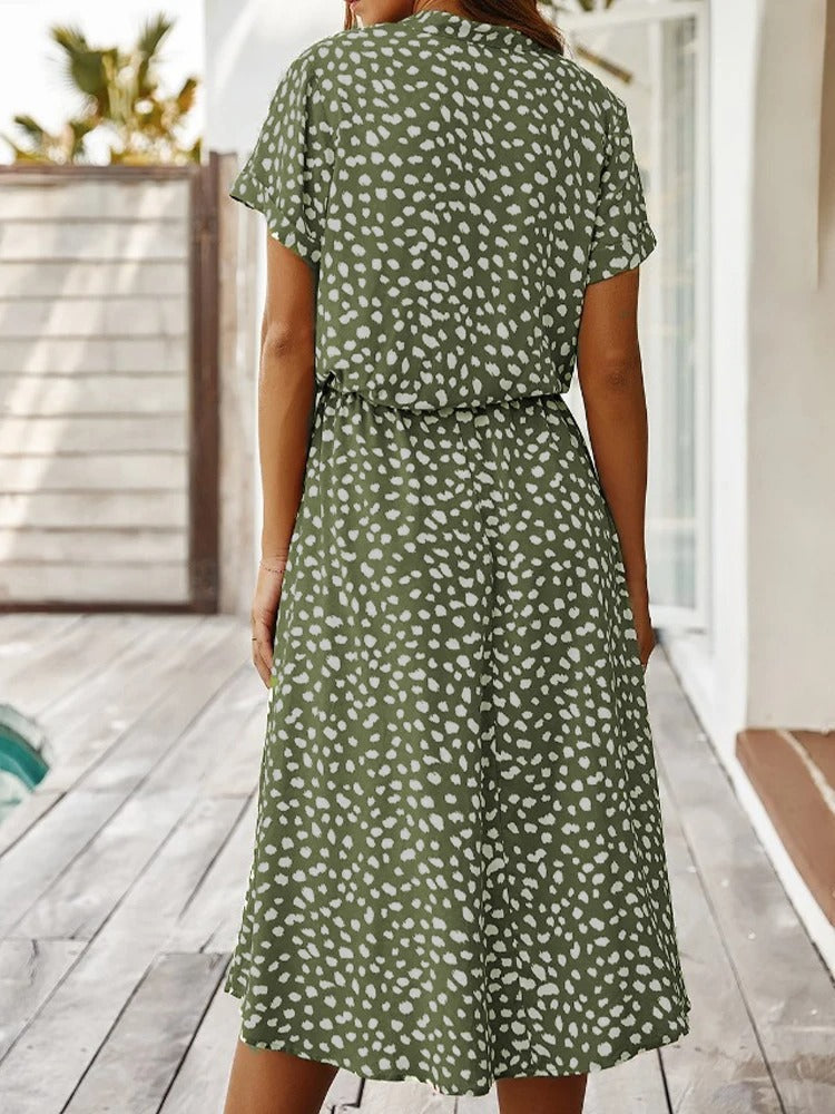 Elizabeth - Damen Midi-Hemdkleid mit Tierdruck und kurzen Ärmeln