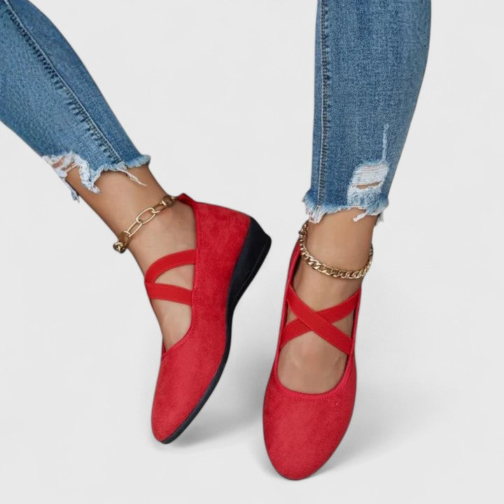 Annelie - Damen Ballerinas mit Elastischen Riemen und Keilsohle