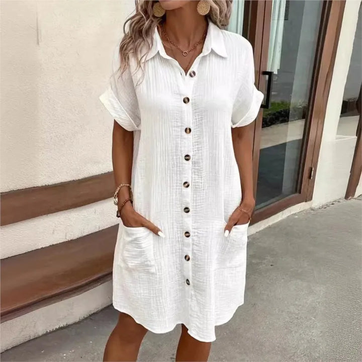Damen Kleid - Hemdkleid mit Knopfleiste und Taschen | Sommer Casual