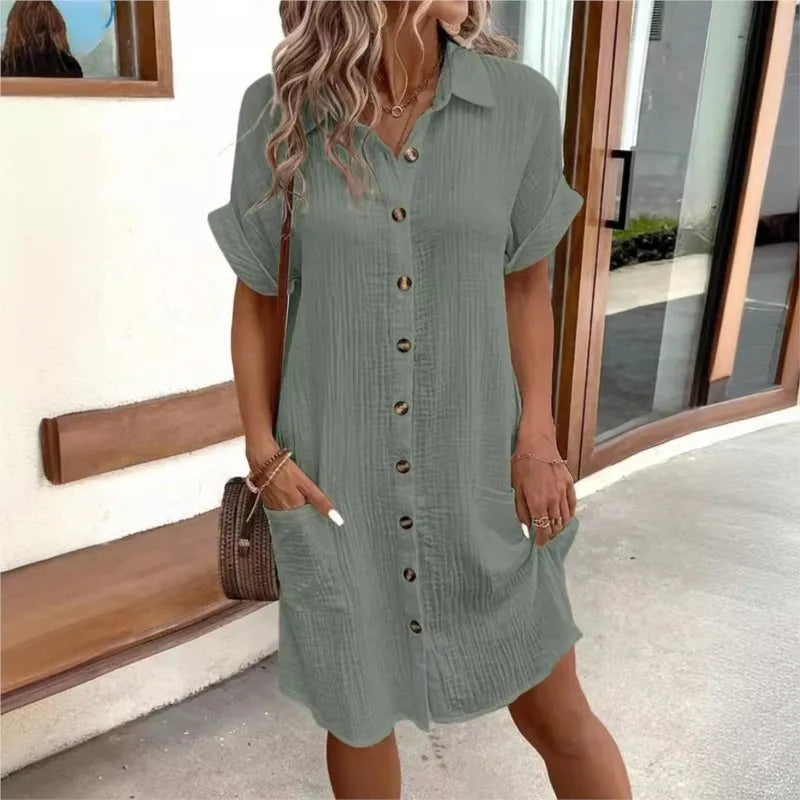 Damen Kleid - Hemdkleid mit Knopfleiste und Taschen | Sommer Casual
