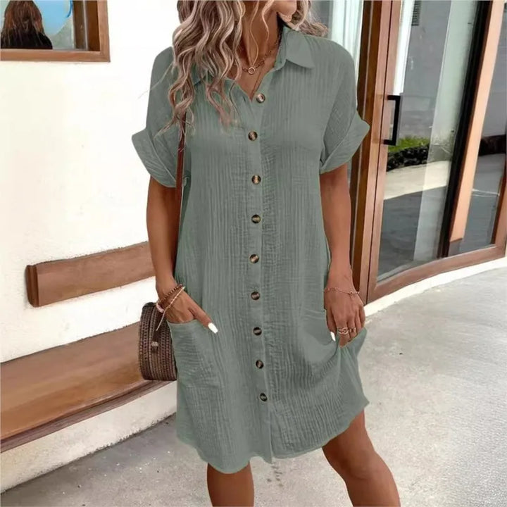 Damen Kleid - Hemdkleid mit Knopfleiste und Taschen | Sommer Casual