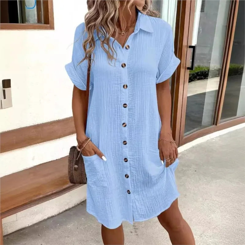 Damen Kleid - Hemdkleid mit Knopfleiste und Taschen | Sommer Casual