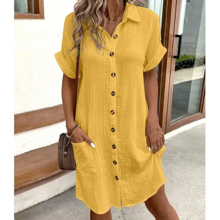 Damen Kleid - Hemdkleid mit Knopfleiste und Taschen | Sommer Casual