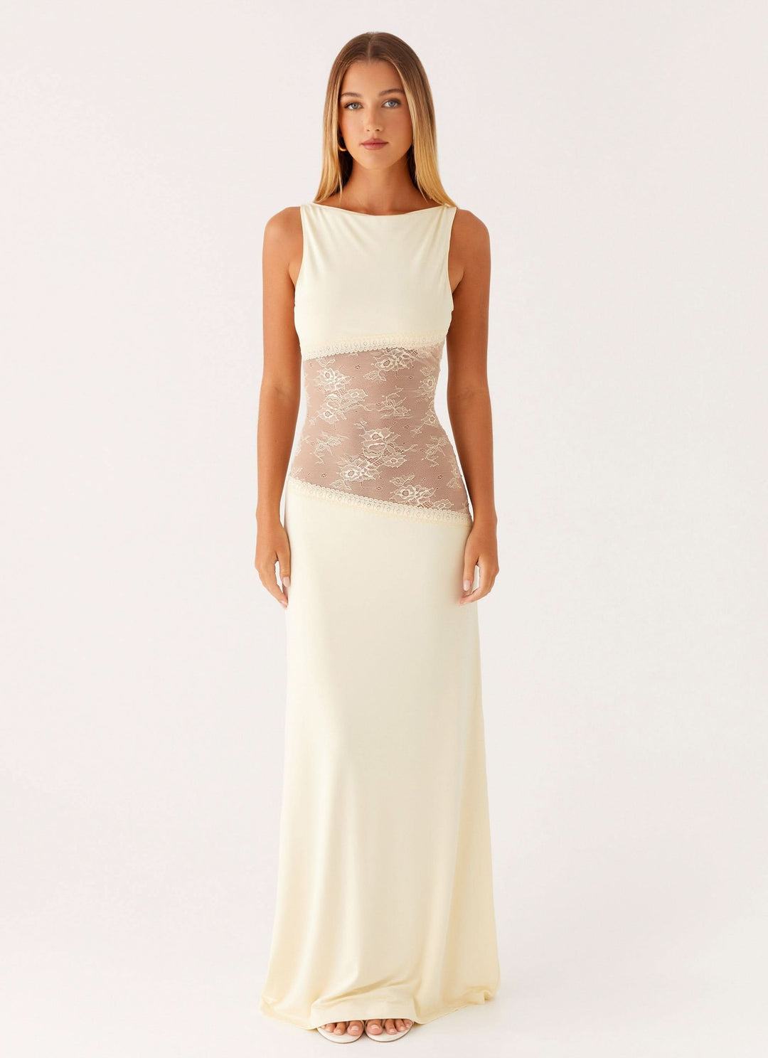 Amanda - Transparente Spitzen-Panel ärmelloses Maxikleid