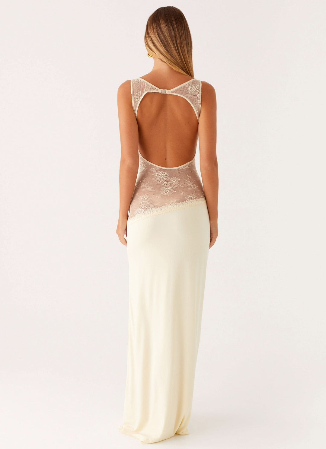 Amanda - Transparente Spitzen-Panel ärmelloses Maxikleid
