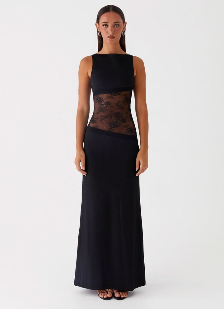 Amanda - Transparente Spitzen-Panel ärmelloses Maxikleid