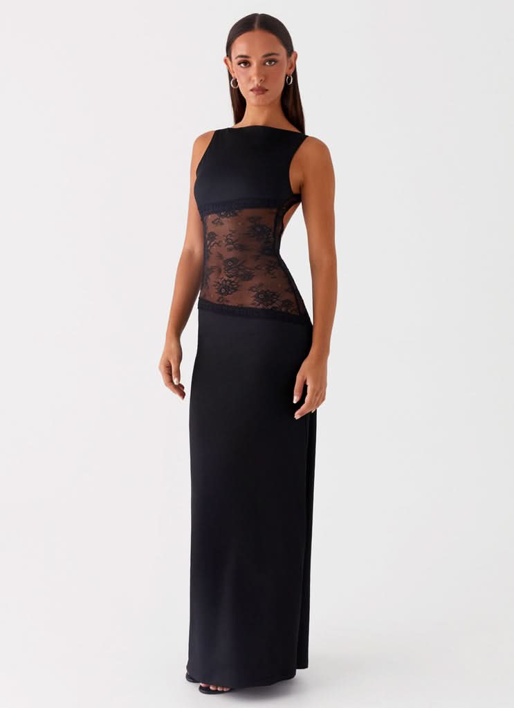 Amanda - Transparente Spitzen-Panel ärmelloses Maxikleid