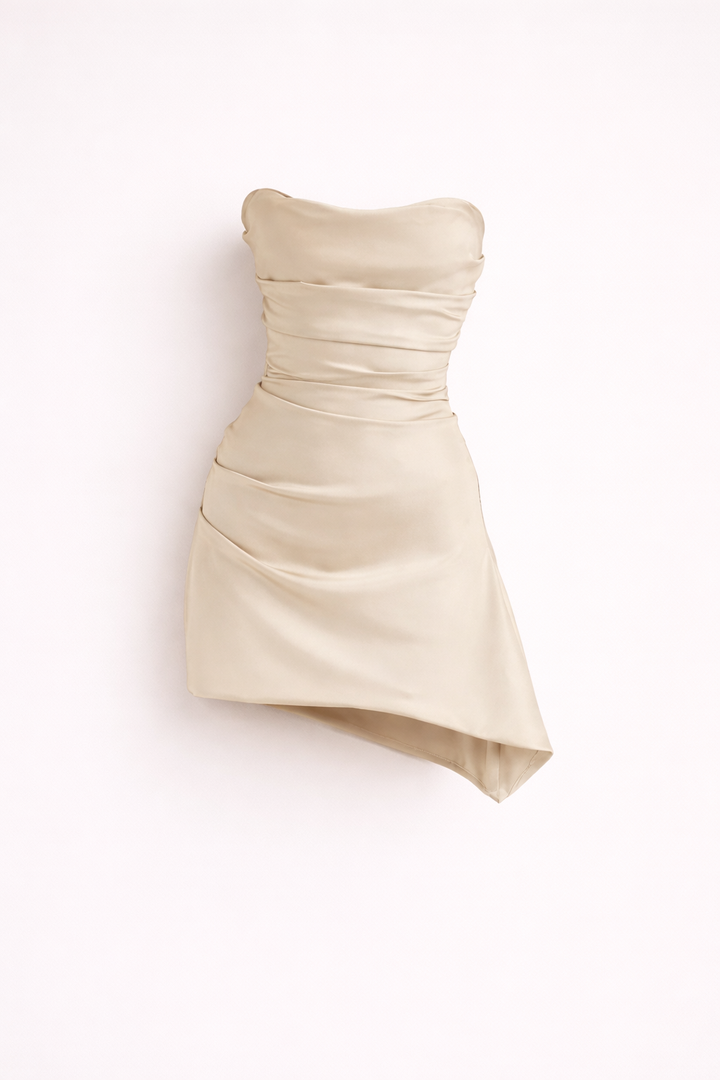 Lisa - Strapless Rüschensatin-Minikleid mit asymmetrischem Saum
