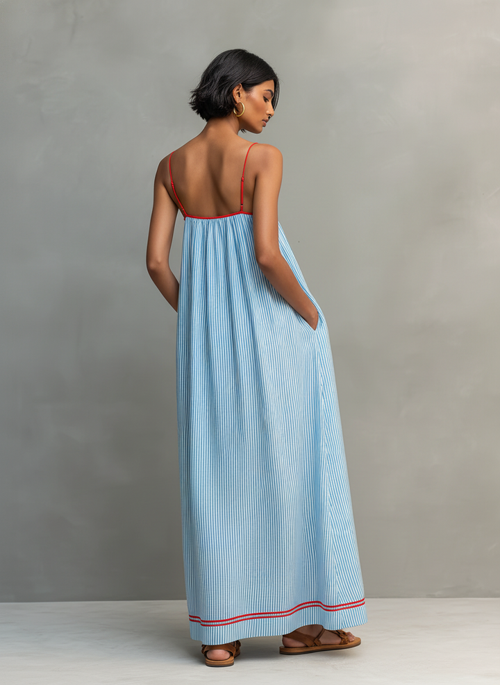 Katharina gestreiftes Maxikleid mit schmalen Trägern – Ansicht 4