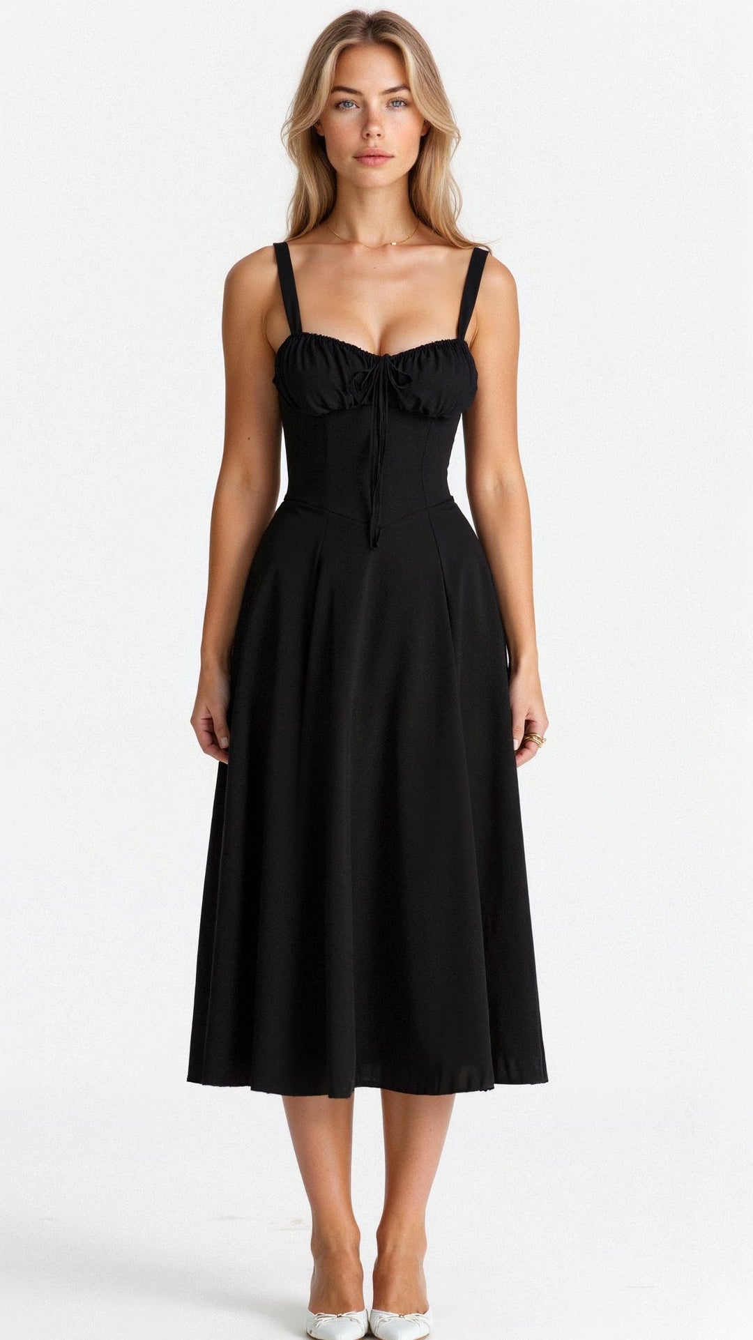 MARGARETHA - Floral Satin-Korsett-Midikleid mit vorderem Schlitz