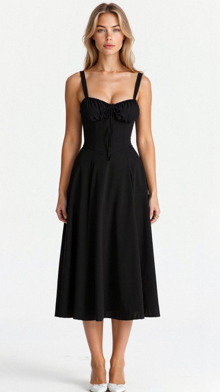 MARGARETHA - Floral Satin-Korsett-Midikleid mit vorderem Schlitz