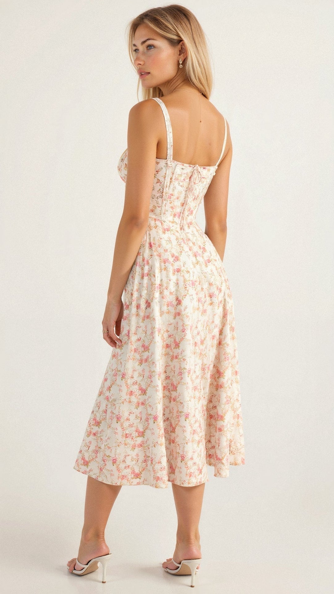 MARGARETHA - Floral Satin-Korsett-Midikleid mit vorderem Schlitz