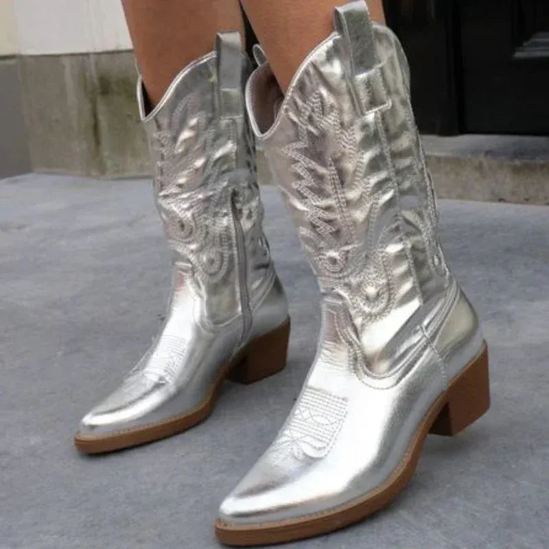Metallic Western Damen Stiefel – Valentina