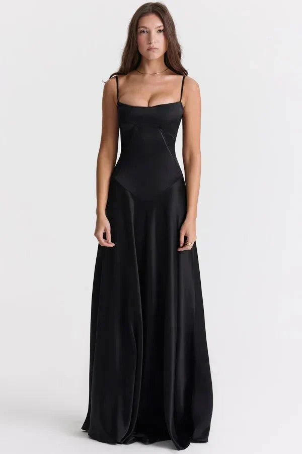 Damen Prom Satin Quadrat-Ausschnitt Maxikleid