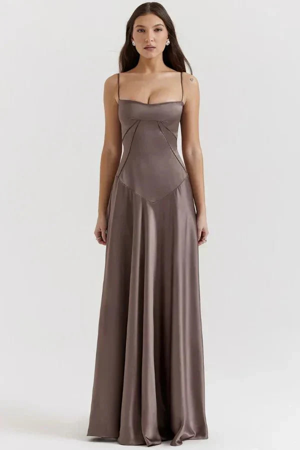 Damen Prom Satin Quadrat-Ausschnitt Maxikleid