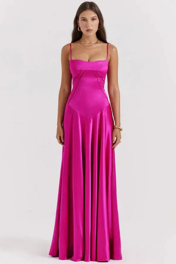 Damen Prom Satin Quadrat-Ausschnitt Maxikleid