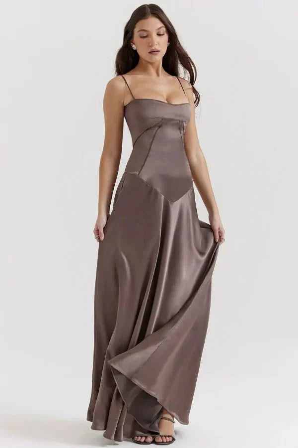 Damen Prom Satin Quadrat-Ausschnitt Maxikleid