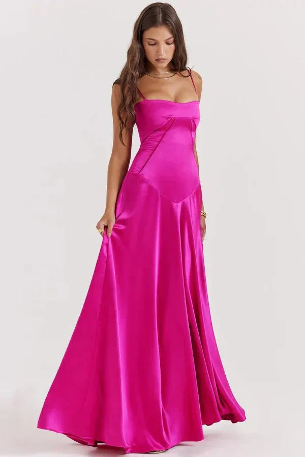 Damen Prom Satin Quadrat-Ausschnitt Maxikleid