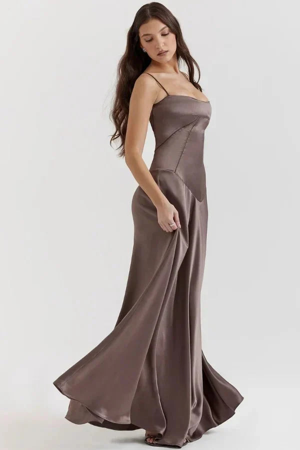 Damen Prom Satin Quadrat-Ausschnitt Maxikleid