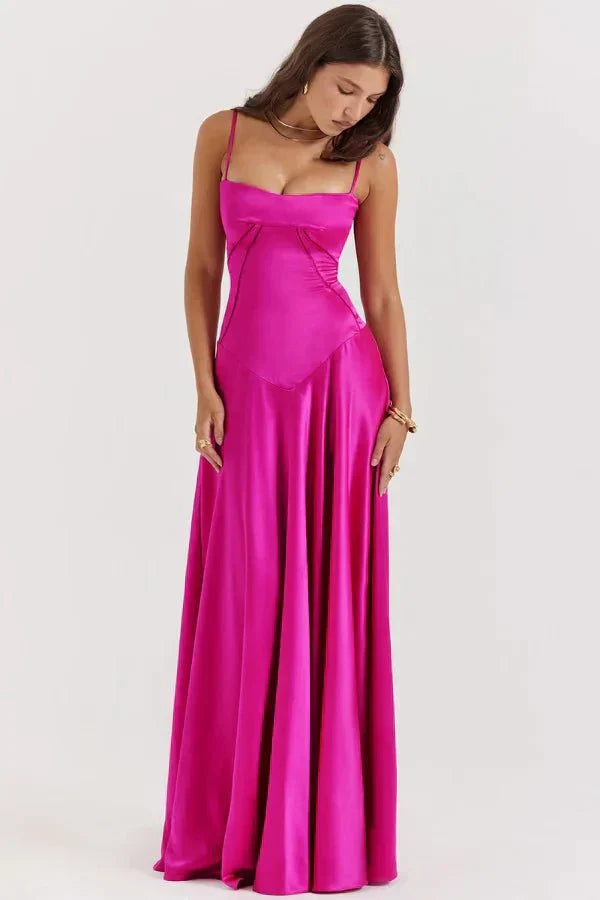 Damen Prom Satin Quadrat-Ausschnitt Maxikleid