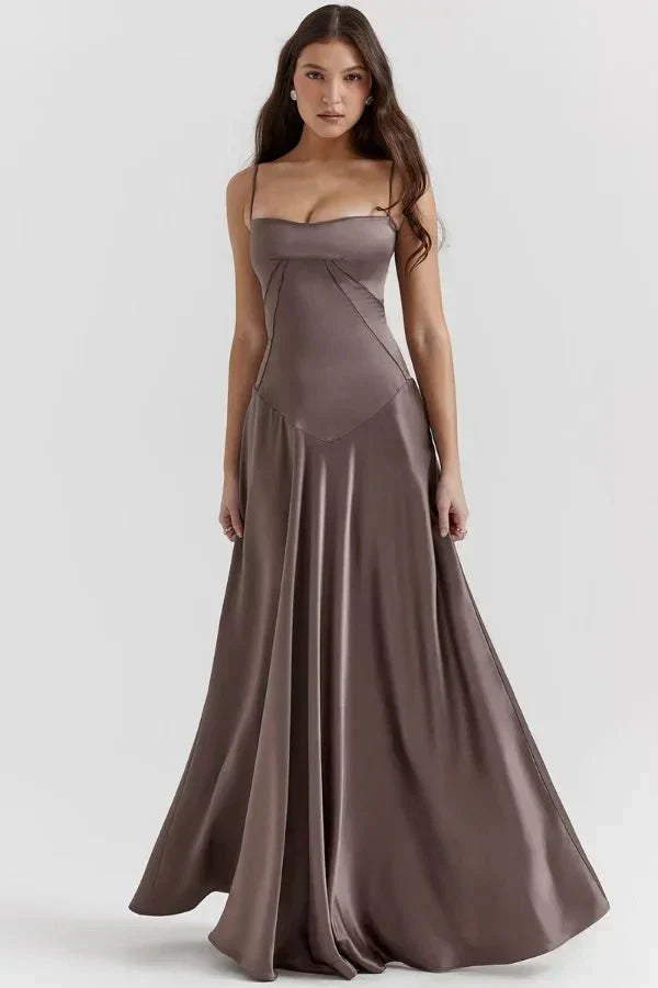 Damen Prom Satin Quadrat-Ausschnitt Maxikleid