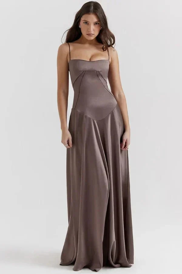 Damen Prom Satin Quadrat-Ausschnitt Maxikleid