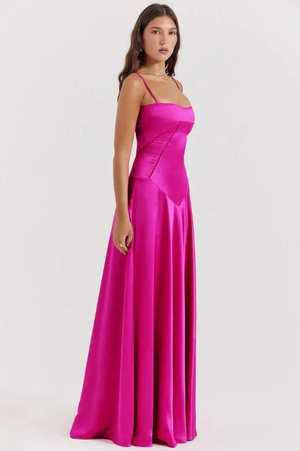 Damen Prom Satin Quadrat-Ausschnitt Maxikleid