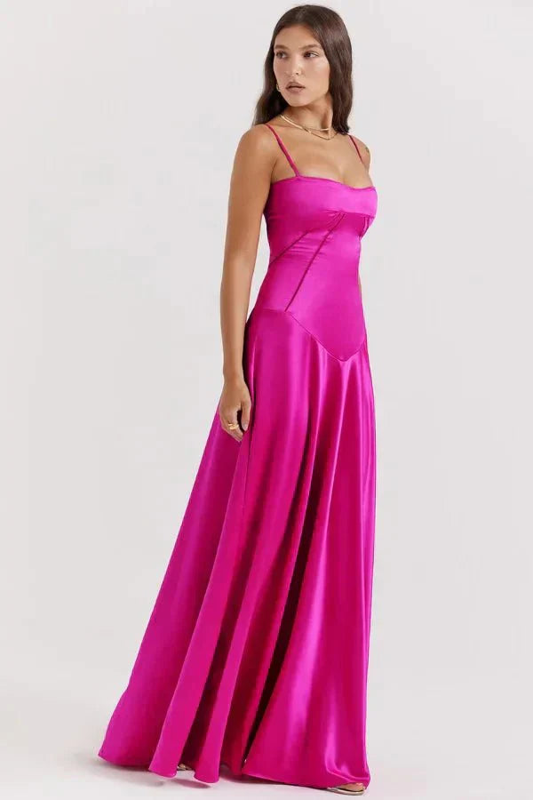 Damen Prom Satin Quadrat-Ausschnitt Maxikleid