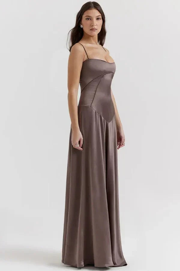 Damen Prom Satin Quadrat-Ausschnitt Maxikleid