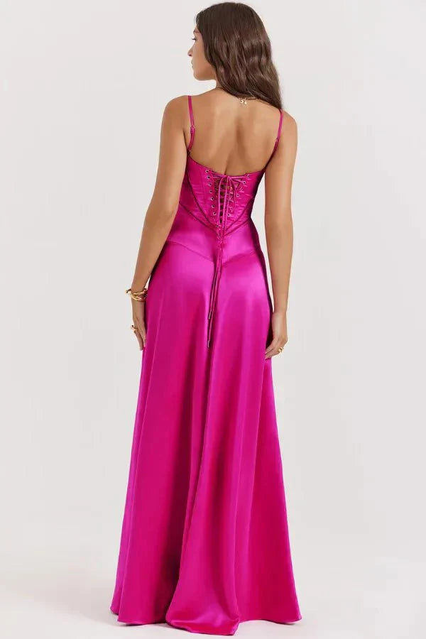Damen Prom Satin Quadrat-Ausschnitt Maxikleid