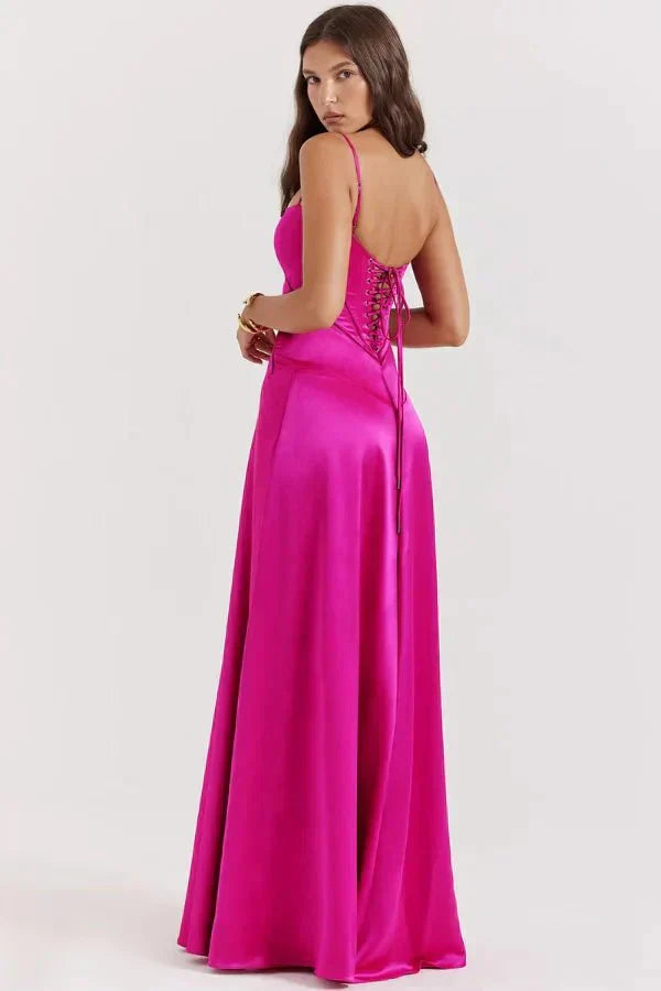 Damen Prom Satin Quadrat-Ausschnitt Maxikleid