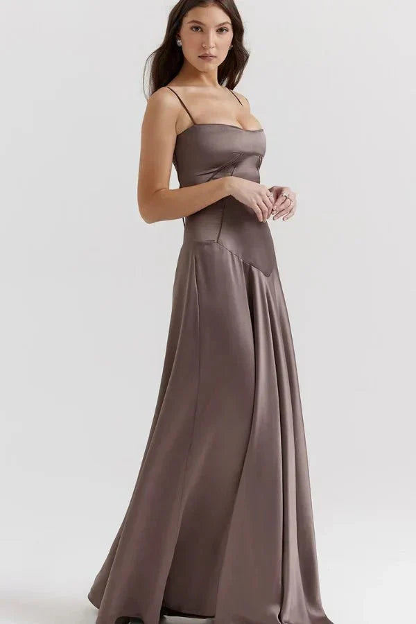 Damen Prom Satin Quadrat-Ausschnitt Maxikleid