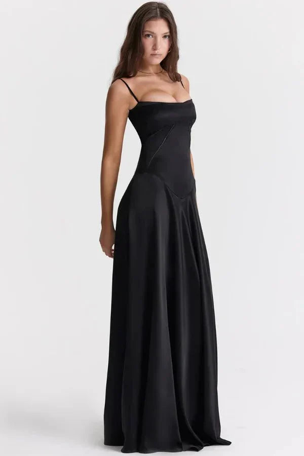 Damen Prom Satin Quadrat-Ausschnitt Maxikleid