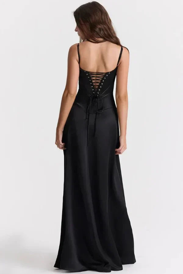 Damen Prom Satin Quadrat-Ausschnitt Maxikleid