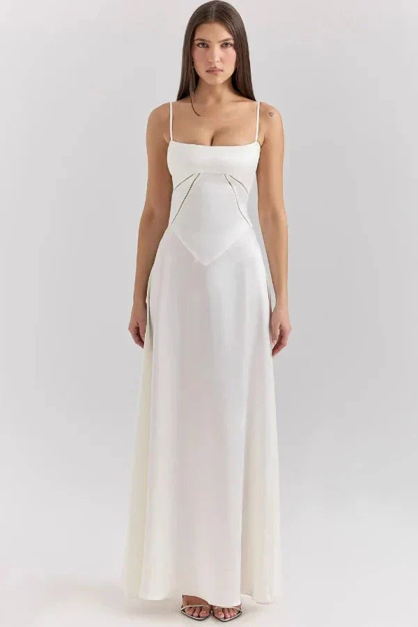 Damen Prom Satin Quadrat-Ausschnitt Maxikleid