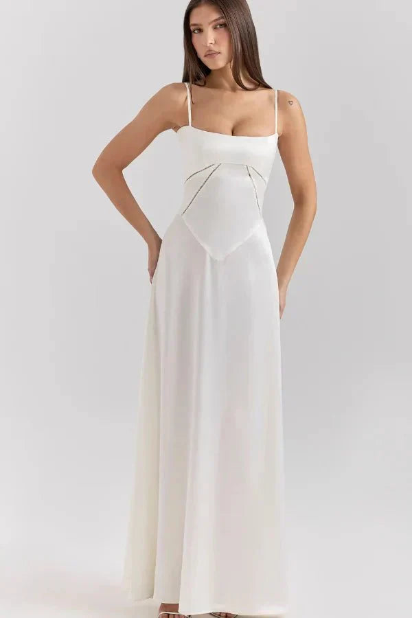 Damen Prom Satin Quadrat-Ausschnitt Maxikleid