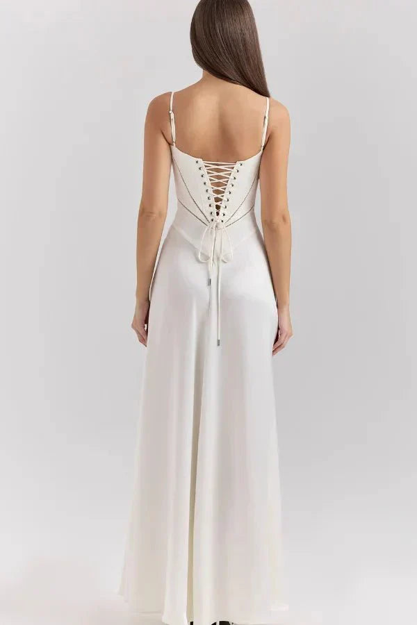 Damen Prom Satin Quadrat-Ausschnitt Maxikleid