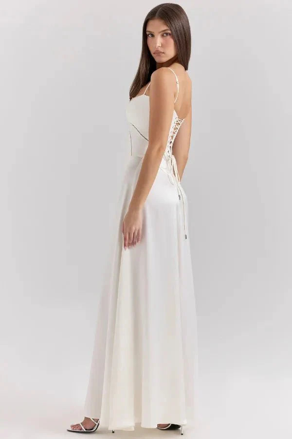 Damen Prom Satin Quadrat-Ausschnitt Maxikleid
