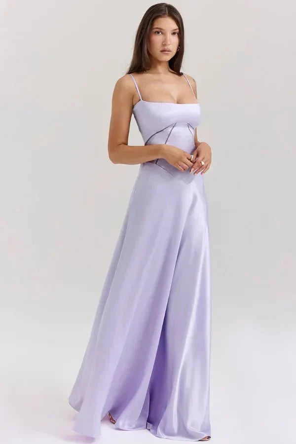 Damen Prom Satin Quadrat-Ausschnitt Maxikleid