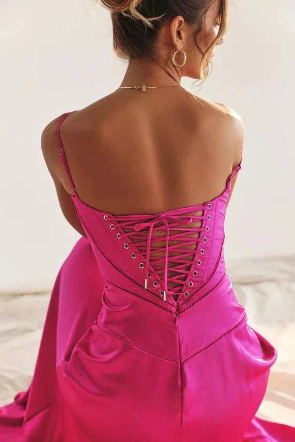 Damen Prom Satin Quadrat-Ausschnitt Maxikleid