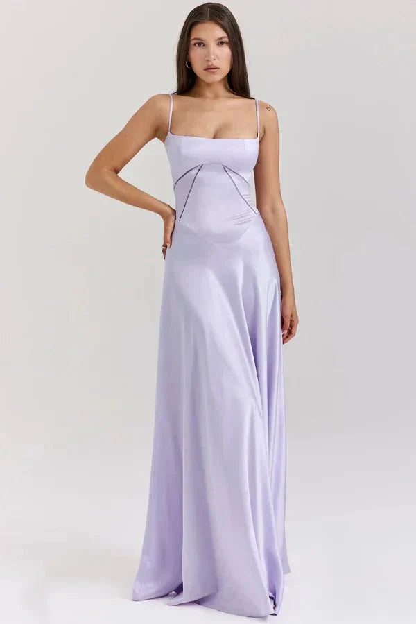 Damen Prom Satin Quadrat-Ausschnitt Maxikleid